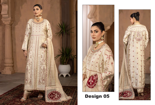 YAHYAS Premium Cream Embroidered 3-Piece Suit – Stitched Medium | Women’s Traditional Wear