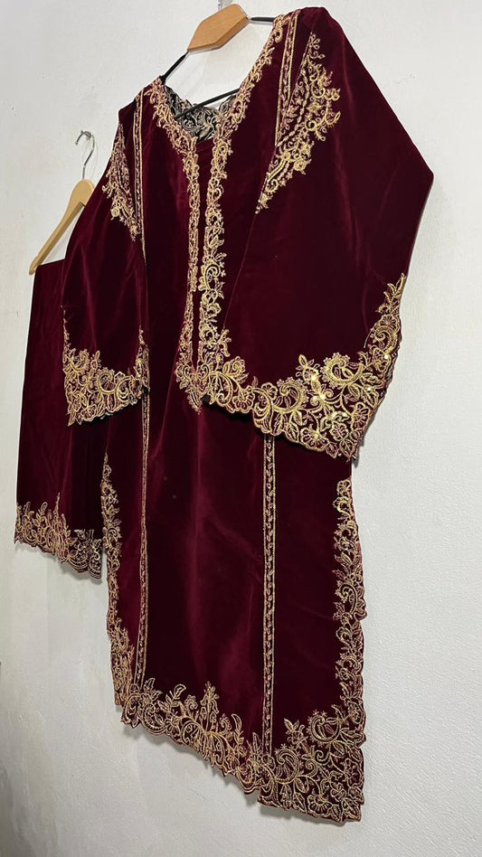 Luxury Velvet Embroidered Suit – Champion 2 Quality | 2 Piece Premium Winter Dress for Women
