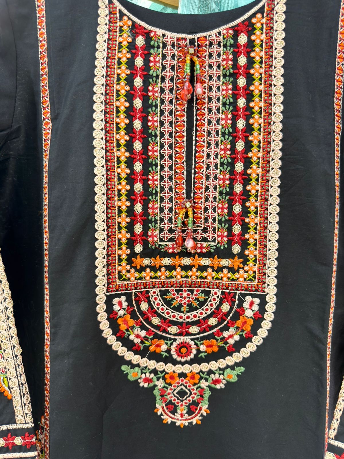 Black Embroidered Cotton Ensemble