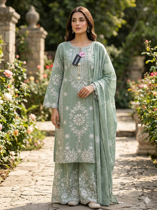 Sage Green Embroidered Luxury Ensemble - Premium Pakistani Formal Wear
