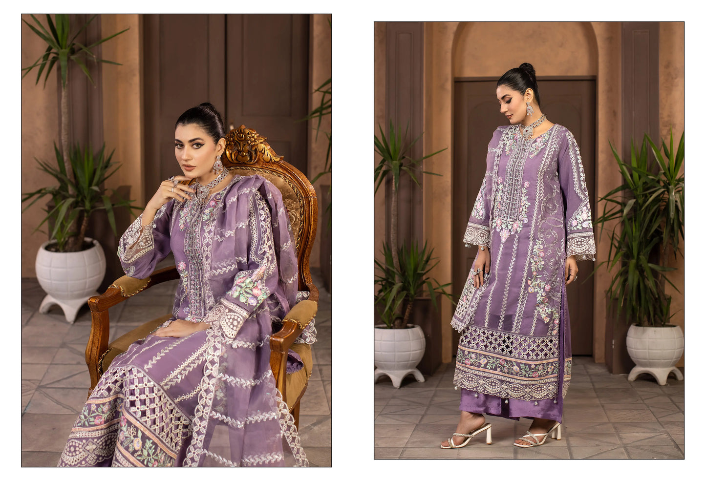 Lavender Luxury Embroidered 3-Piece Women’s Suit – Festive & Formal Wear | Yahya’s