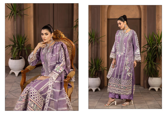 Lavender Luxury Embroidered 3-Piece Women’s Suit – Festive & Formal Wear | Yahya’s