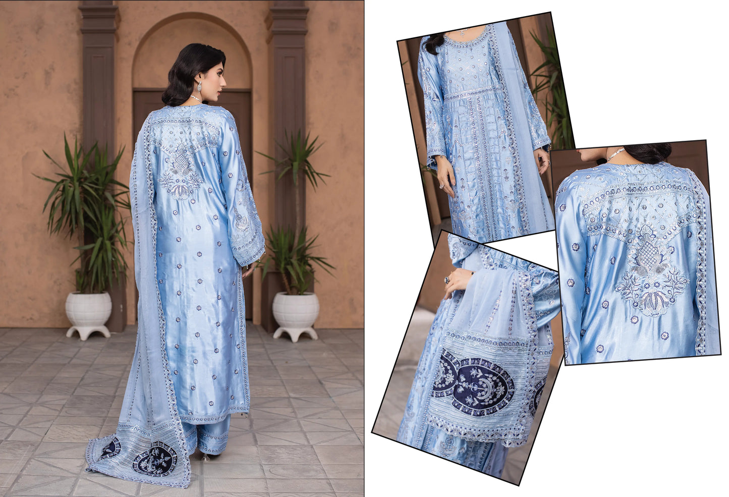 YAHYAS Premium Cream Embroidered 3-Piece Suit – Stitched Medium | Women’s Traditional Wear