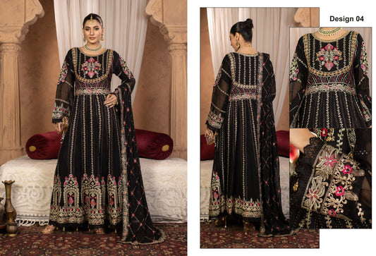 Luxury Black Embroidered Three Piece Suit for Women | Yahyas Premium Festive Collection 2025 | Designer Chiffon Dress with Handcrafted Details