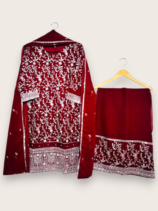 YAHYAS Premium 3 Piece Chiffon Suit – Stitched Medium | Elegant Wears