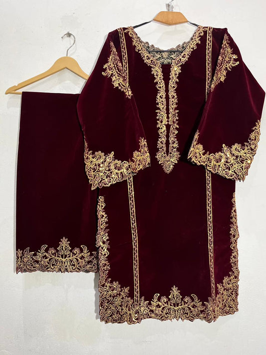 Luxury Velvet Embroidered Suit – Champion 2 Quality | 2 Piece Premium Winter Dress for Women