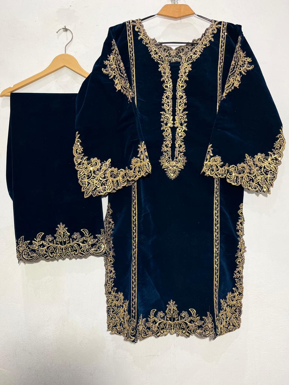 Luxury Velvet Embroidered Suit – Champion 2 Quality | 2 Piece Premium Winter Dress for Women