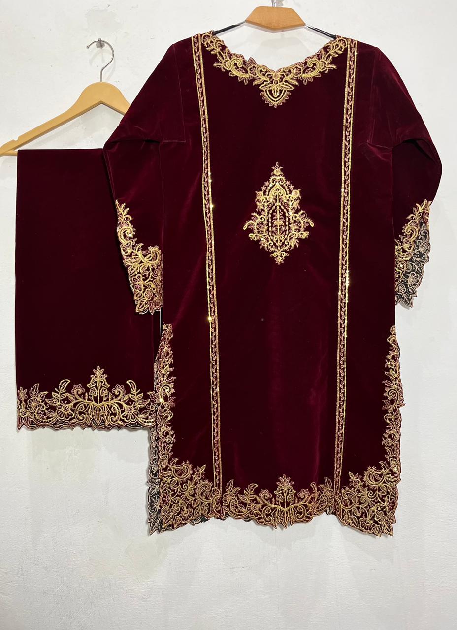 Luxury Velvet Embroidered Suit – Champion 2 Quality | 2 Piece Premium Winter Dress for Women