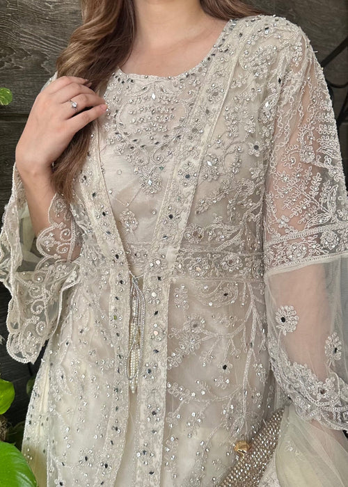 White Embroidered Formal Dress for Women – Luxury Pakistani Party Wear | Premium Wedding Guest Outfit
