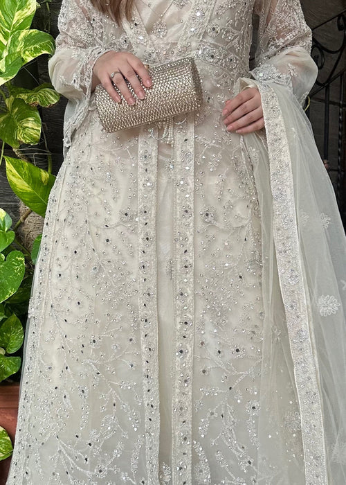White Embroidered Formal Dress for Women – Luxury Pakistani Party Wear | Premium Wedding Guest Outfit
